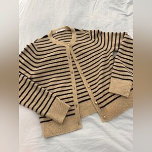Zara Beige and Black Striped Cardigan Knitwear